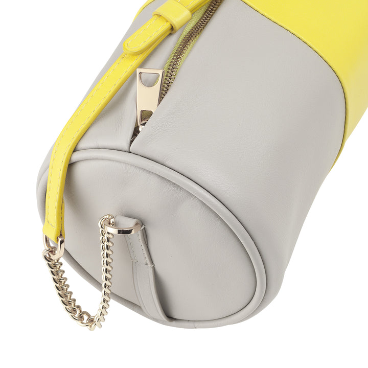 Bolsa feminina cilíndrica de couro DUDU, bolsa de ombro com corrente e couro, bolsa cilíndrica pequena e elegante com zíper