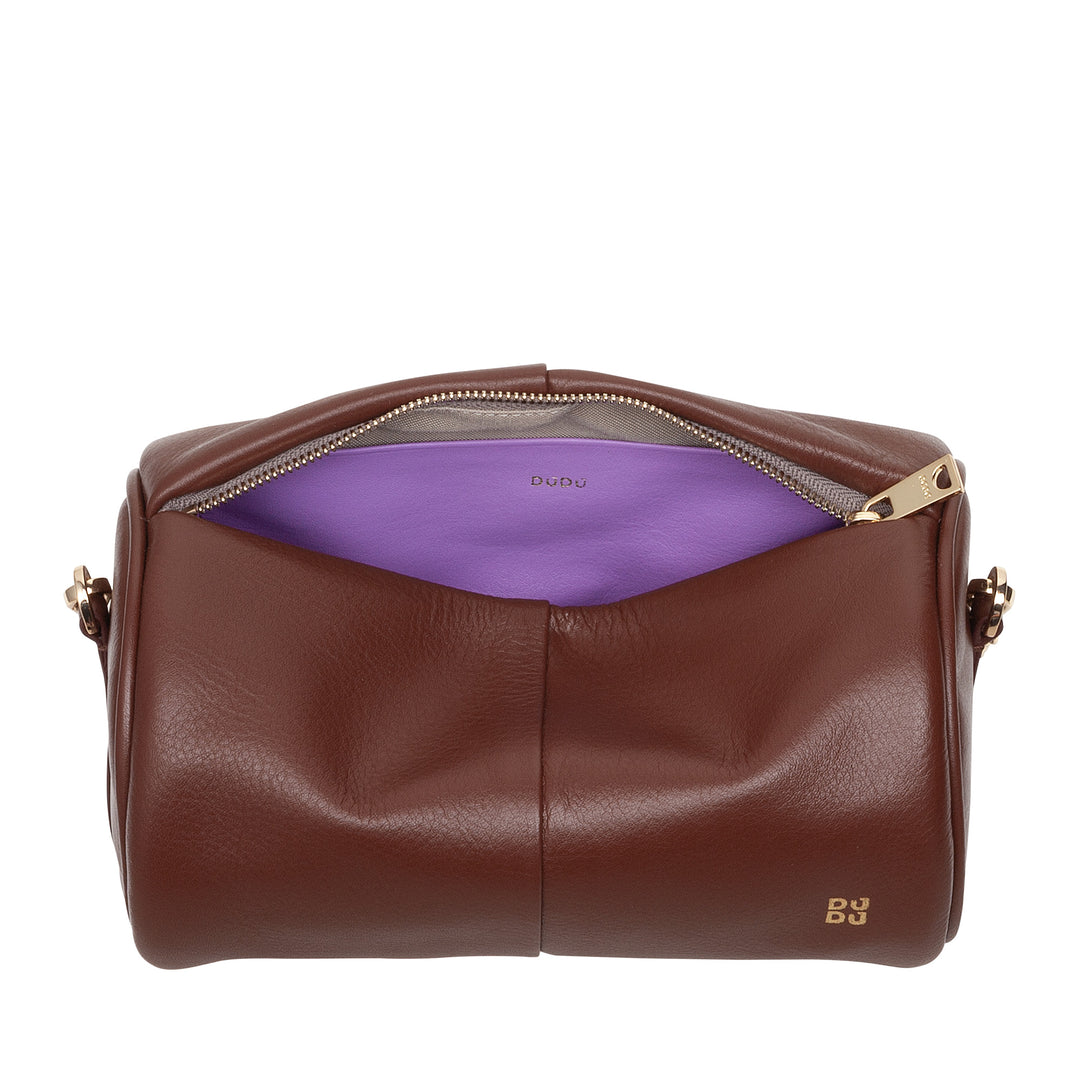 Bolsa feminina cilíndrica de couro DUDU, bolsa de ombro com corrente e couro, bolsa cilíndrica pequena e elegante com zíper