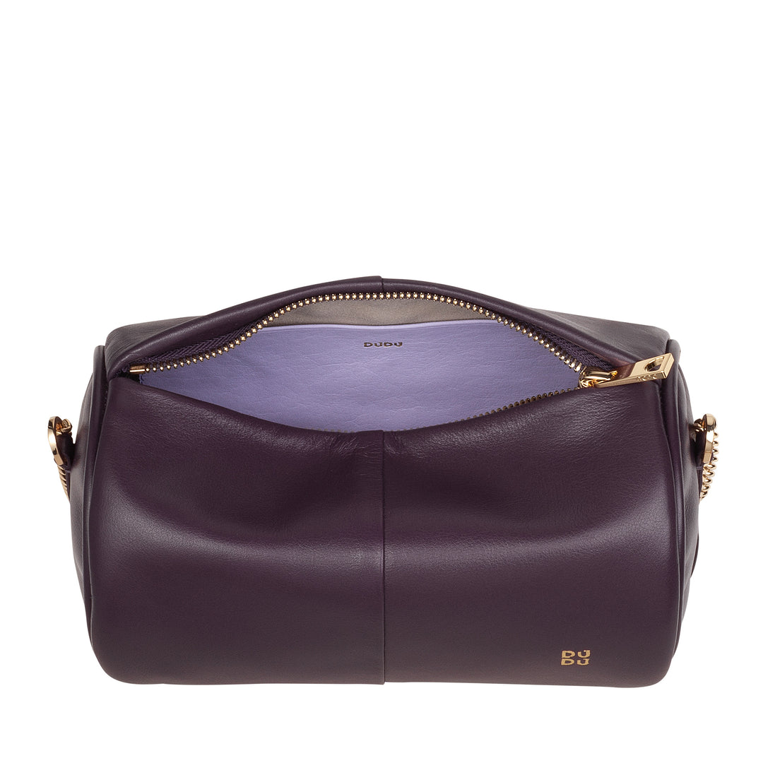 Γυναικεία κυλινδρική δερμάτινη τσάντα DUDU, τσάντα ώμου με αλυσίδα και δέρμα, κομψή μόδα τσάντα μικρού κυλίνδρου με φερμουάρ