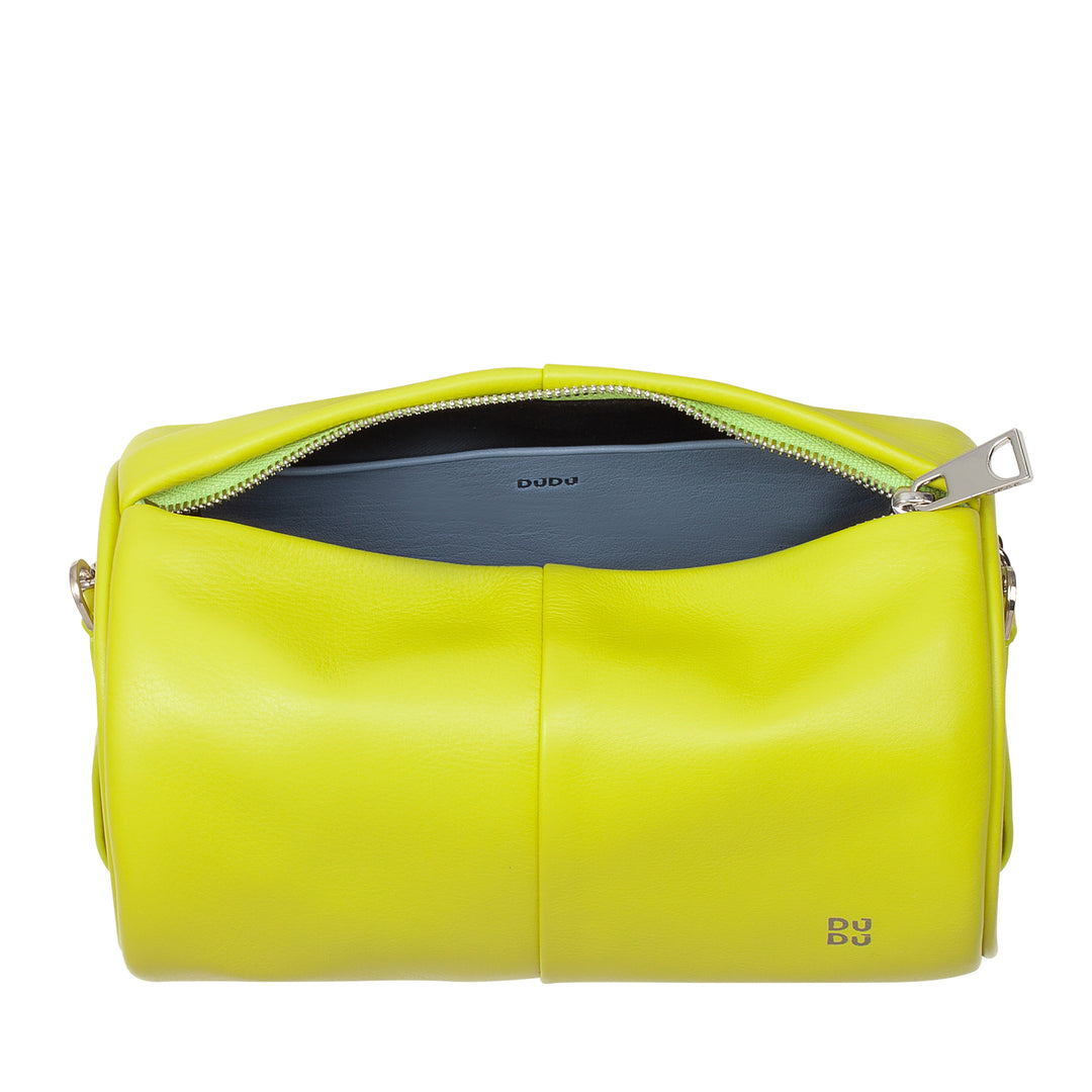 Γυναικεία κυλινδρική δερμάτινη τσάντα DUDU, τσάντα ώμου με αλυσίδα και δέρμα, κομψή μόδα τσάντα μικρού κυλίνδρου με φερμουάρ