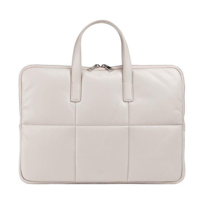 DUDU Women's 14 Inch Laptop Bag with Padded Quilted Leather Shoulder Strap, Laptop Holder MacBook Notebook up to 14", Elegant Sleeve Bag Folder