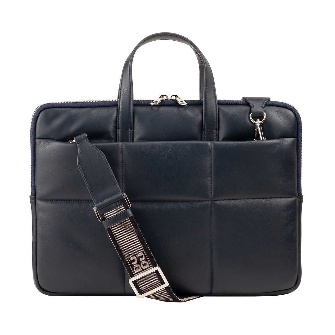 DUDU Women's 14 Inch Laptop Bag with Padded Quilted Leather Shoulder Strap, Laptop Holder MacBook Notebook up to 14", Elegant Sleeve Bag Folder