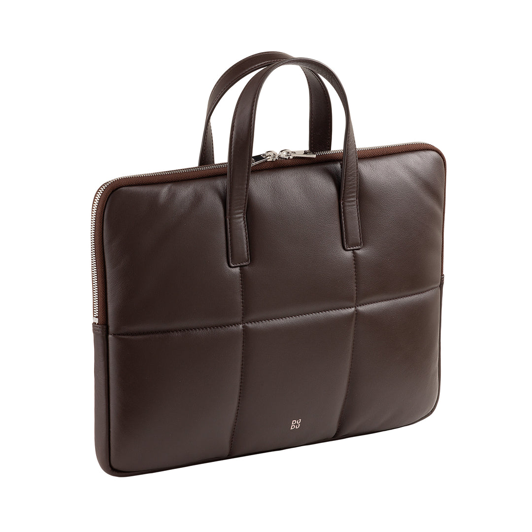 DUDU 14 inch laptoptas voor dames met gewatteerde, gewatteerde lederen schouderband, laptophouder MacBook notebook tot 14", elegante hoestasmap