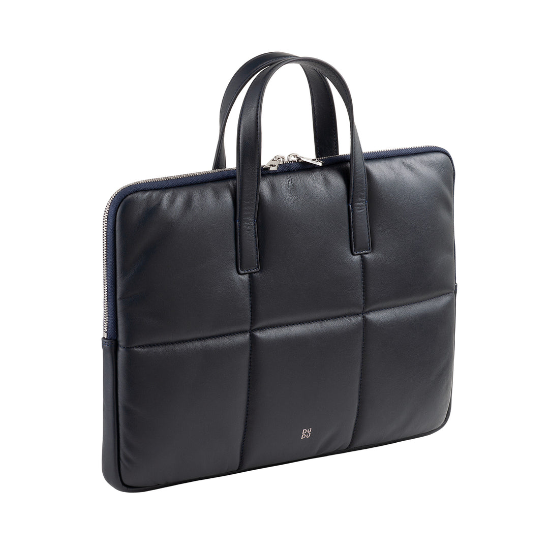 DUDU Women's 14 Inch Laptop Bag with Padded Quilted Leather Shoulder Strap, Laptop Holder MacBook Notebook up to 14", Elegant Sleeve Bag Folder