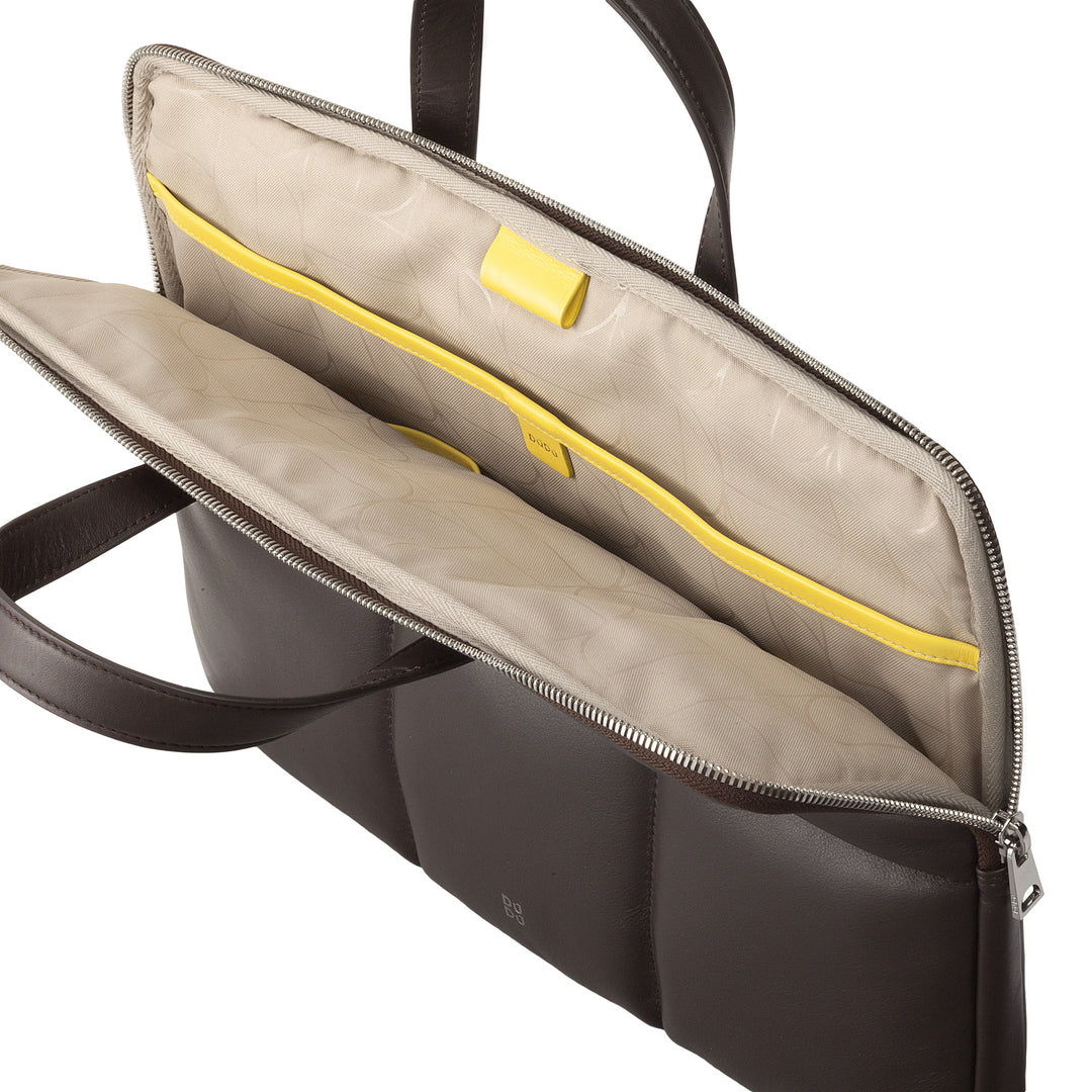 DUDU 14 inch laptoptas voor dames met gewatteerde, gewatteerde lederen schouderband, laptophouder MacBook notebook tot 14", elegante hoestasmap