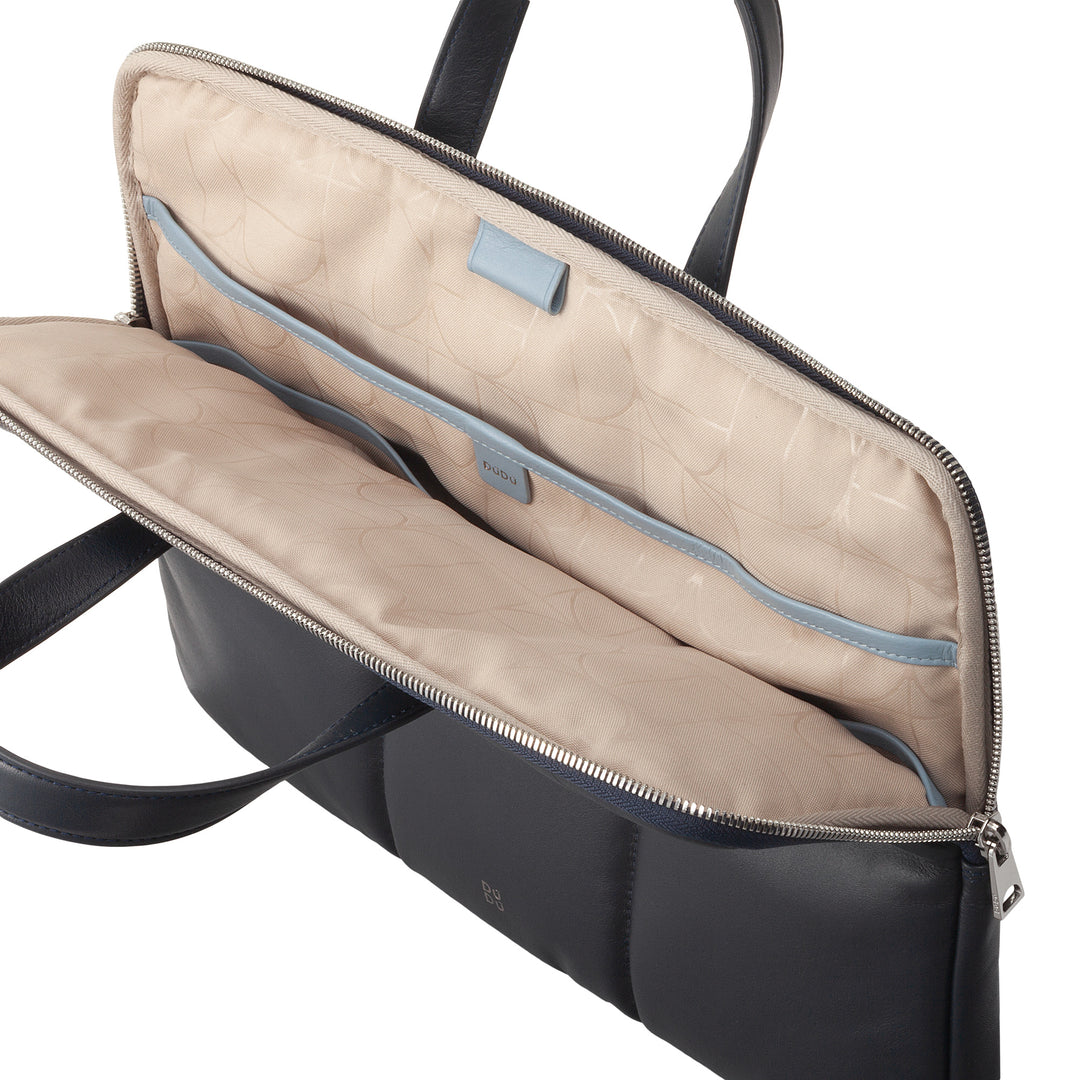 DUDU Women's 14 Inch Laptop Bag with Padded Quilted Leather Shoulder Strap, Laptop Holder MacBook Notebook up to 14", Elegant Sleeve Bag Folder