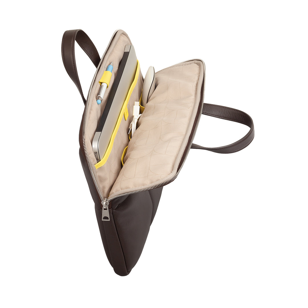 DUDU 14 inch laptoptas voor dames met gewatteerde, gewatteerde lederen schouderband, laptophouder MacBook notebook tot 14", elegante hoestasmap