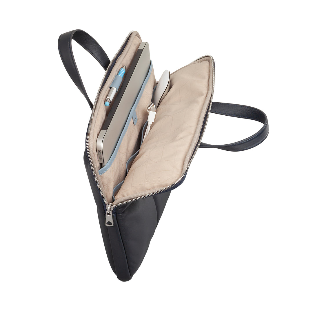 DUDU Women's 14 Inch Laptop Bag with Padded Quilted Leather Shoulder Strap, Laptop Holder MacBook Notebook up to 14", Elegant Sleeve Bag Folder