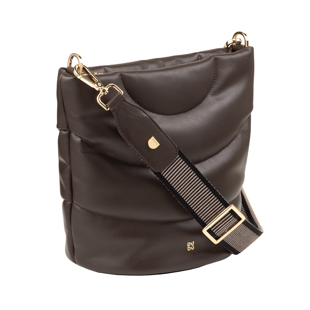 Bolsa de ombro feminina DUDU e alça de ombro acolchoada acolchoada em couro napa, bolsa grande com zíper e alça dupla, design elegante