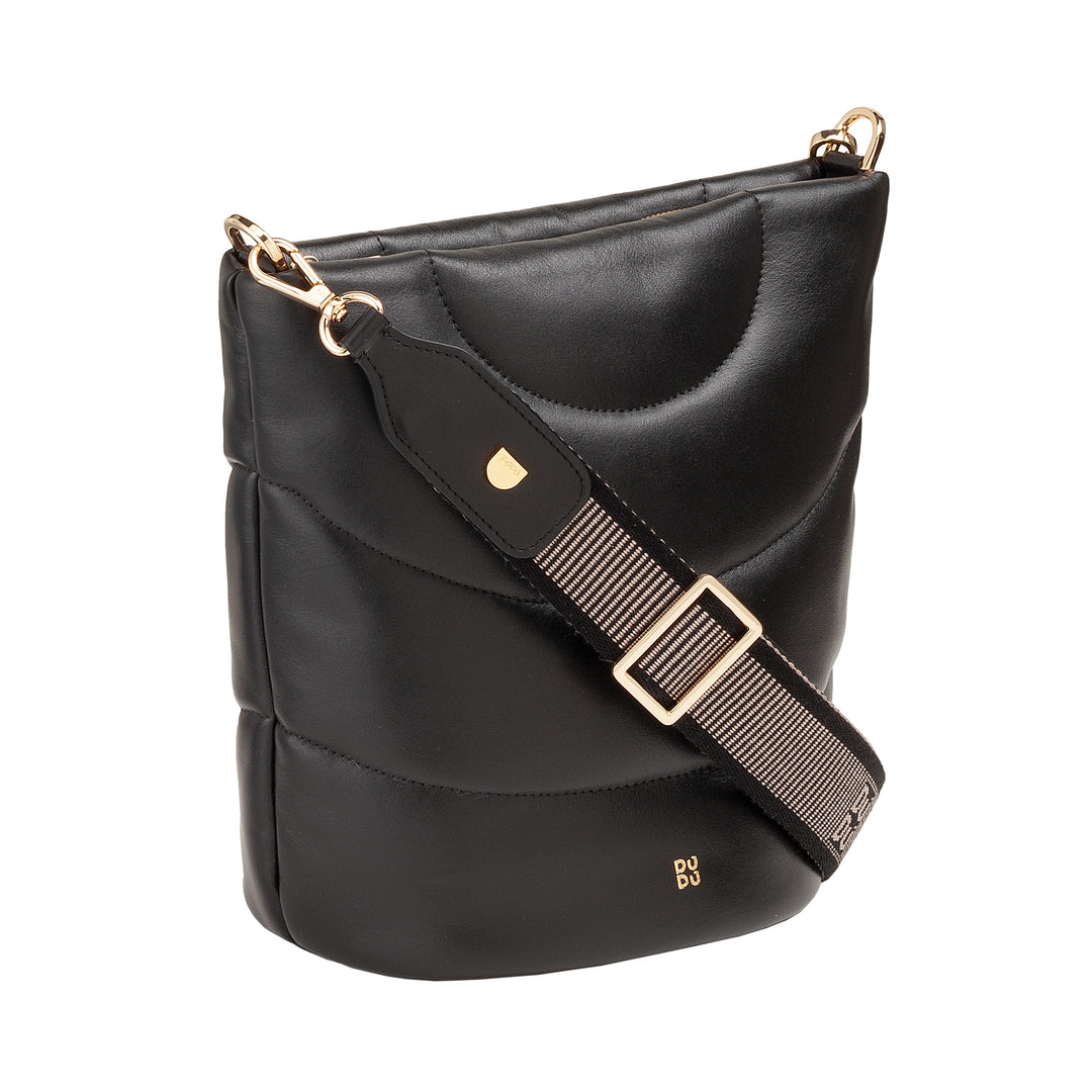 Bolsa de ombro feminina DUDU e alça de ombro acolchoada acolchoada em couro napa, bolsa grande com zíper e alça dupla, design elegante