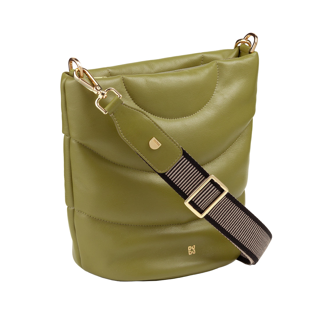 DUDU Borsa Donna a Spalla e Tracolla Trapuntata Imbottita in Pelle Nappa, Borsa Grande con Cerniera e Doppia Tracolla, Design Elegante