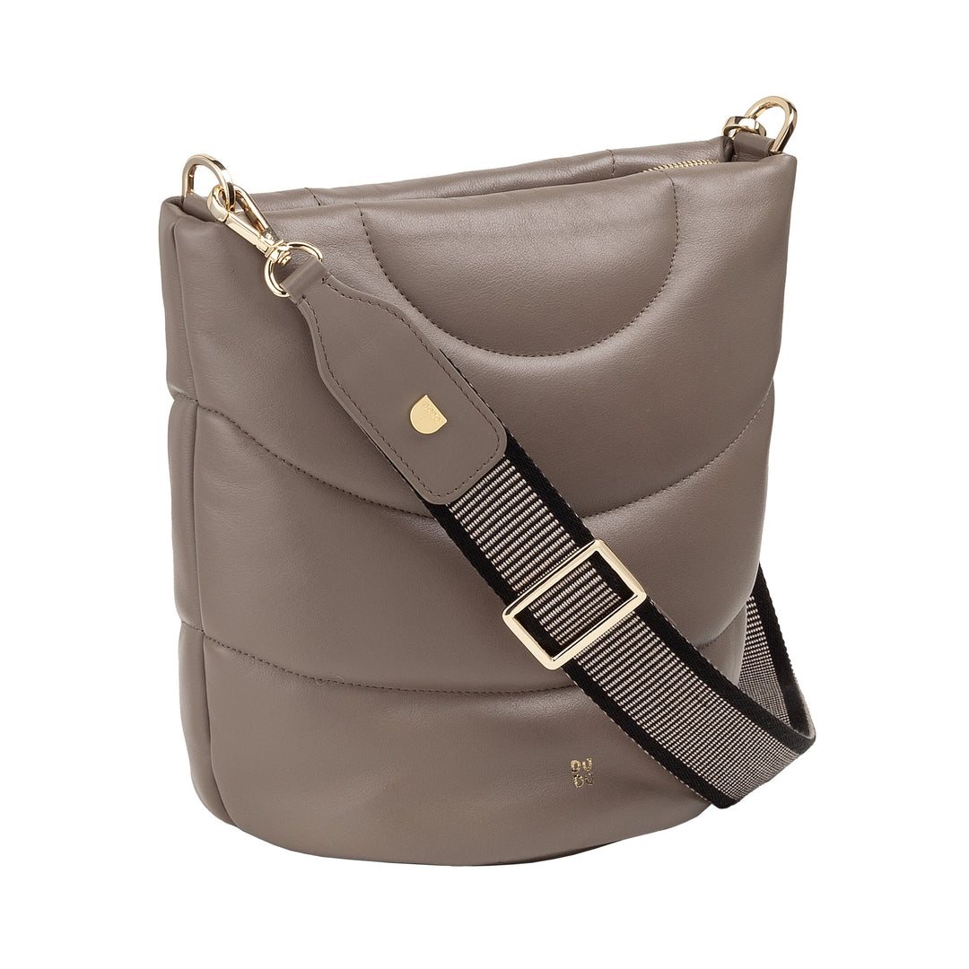 Bolsa de ombro feminina DUDU e alça de ombro acolchoada acolchoada em couro napa, bolsa grande com zíper e alça dupla, design elegante