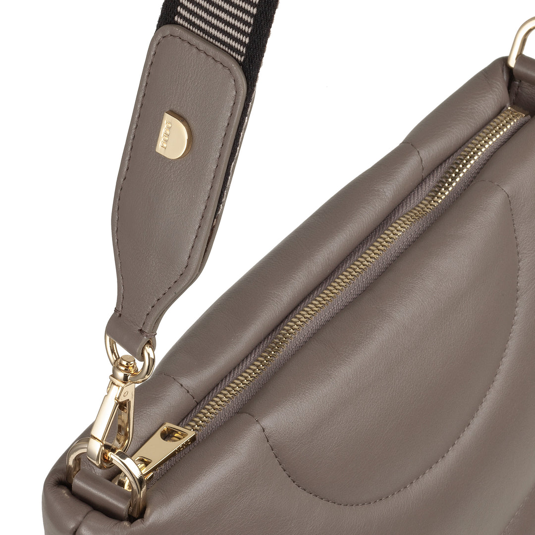 Bolsa de ombro feminina DUDU e alça de ombro acolchoada acolchoada em couro napa, bolsa grande com zíper e alça dupla, design elegante