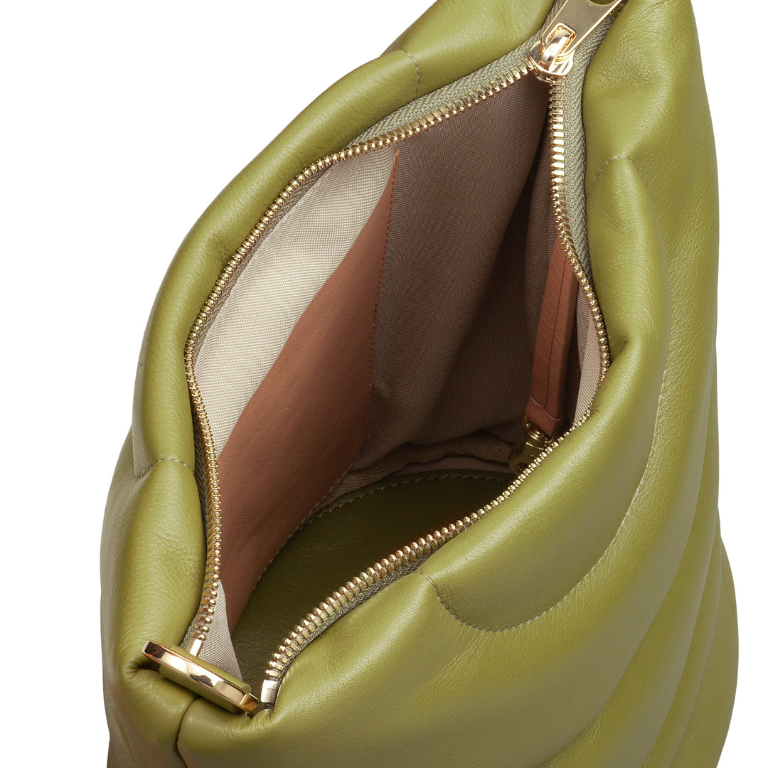 DUDU Borsa Donna a Spalla e Tracolla Trapuntata Imbottita in Pelle Nappa, Borsa Grande con Cerniera e Doppia Tracolla, Design Elegante