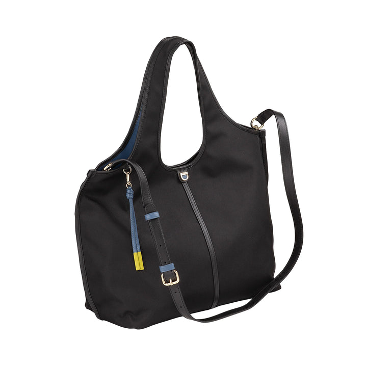 DUDU Borsa Donna a Mano a Tracolla Grande in Nylon e Pelle – Shopper Leggera con Tracolla Regolabile e Chiusura Magnetica