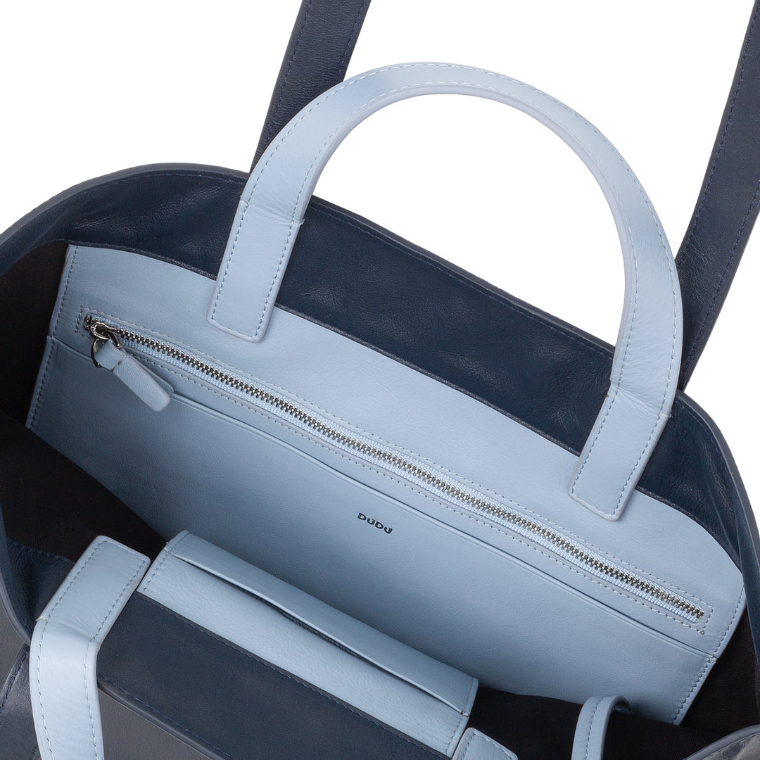 DUDU Große weiche Damentasche, Einkaufstasche aus farbigem Leder, Doppelgriffe, elegante Umhängetasche, große Handtasche