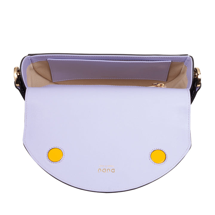 Bolsa de ombro feminina DUDU em couro genuíno, crescente rígido, fabricada na Itália, bolsa com aba e alça dupla, fecho magnético