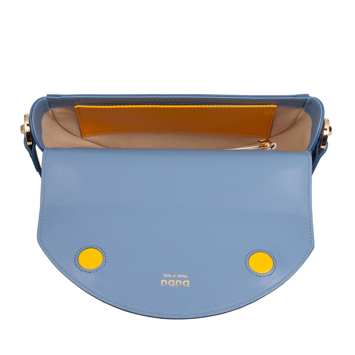Bolsa de ombro feminina DUDU em couro genuíno, crescente rígido, fabricada na Itália, bolsa com aba e alça dupla, fecho magnético
