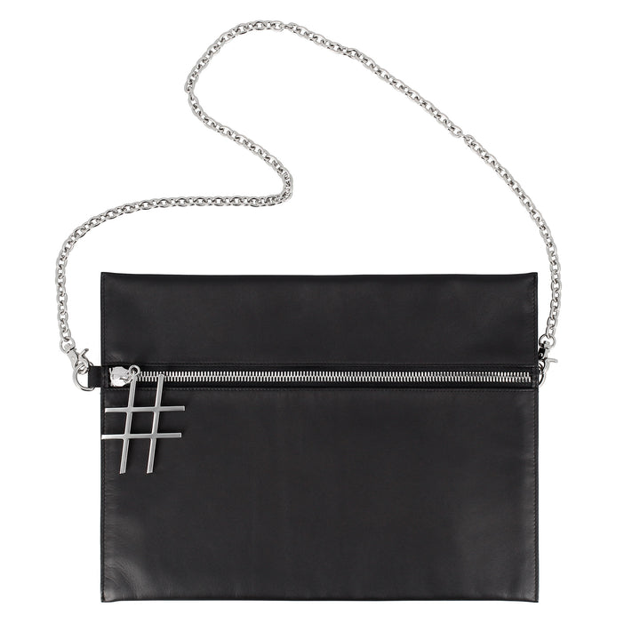 DUDU Women's Black Leather Shoulder Bag with Elegant Thin Design Chain with Zipper