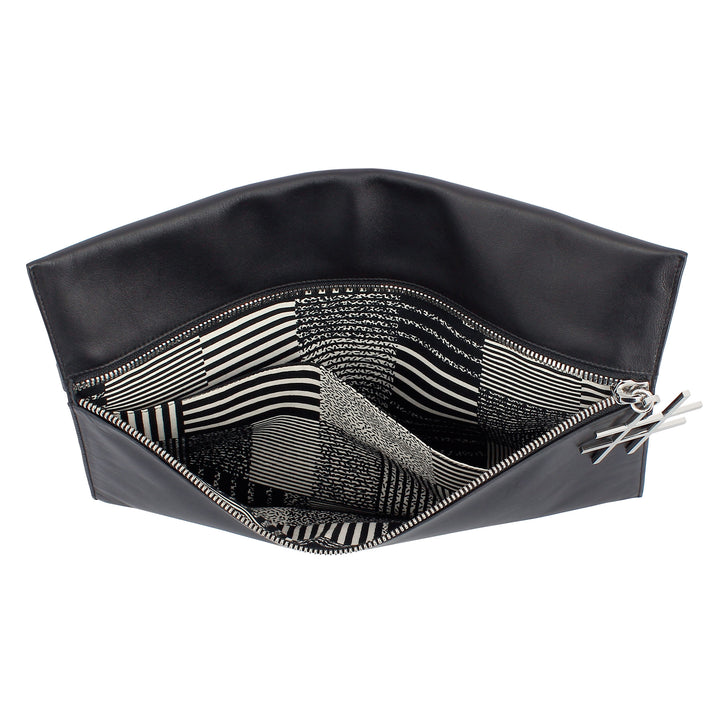 DUDU Women's Black Leather Shoulder Bag with Elegant Thin Design Chain with Zipper