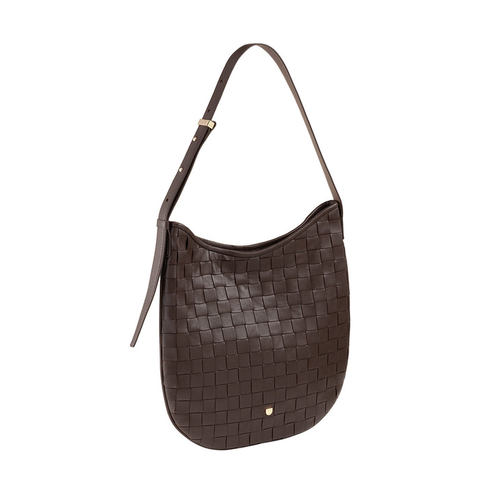 DUDU Women's Shoulder Bag in Woven Leather - Elegant Hobo Bag with Zip, Genuine Leather Shoulder Bag with Adjustable Handle and Roomy Interior