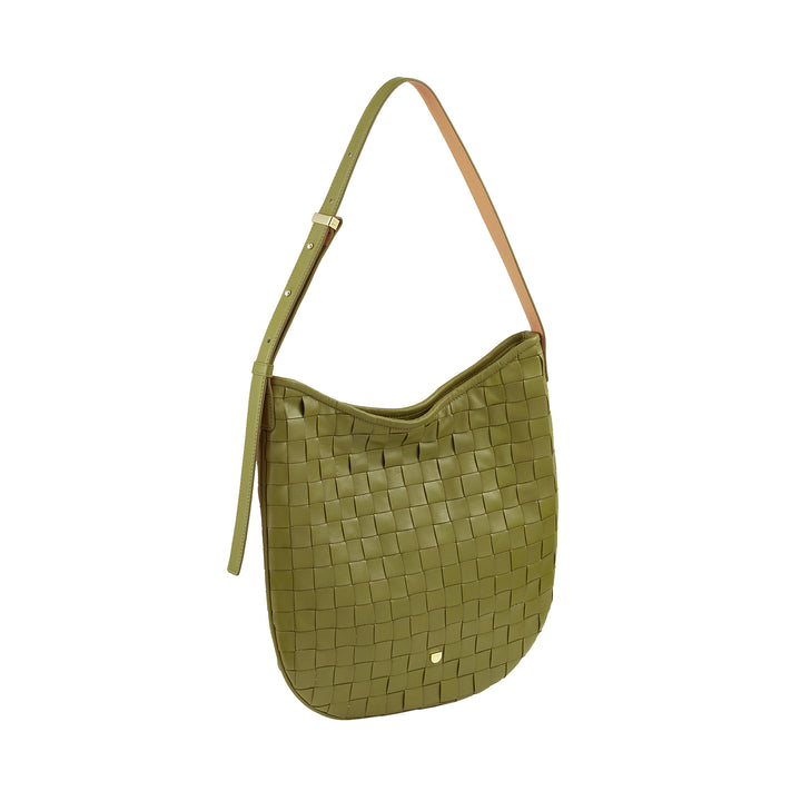 DUDU Women's Shoulder Bag in Woven Leather - Elegant Hobo Bag with Zip, Genuine Leather Shoulder Bag with Adjustable Handle and Roomy Interior