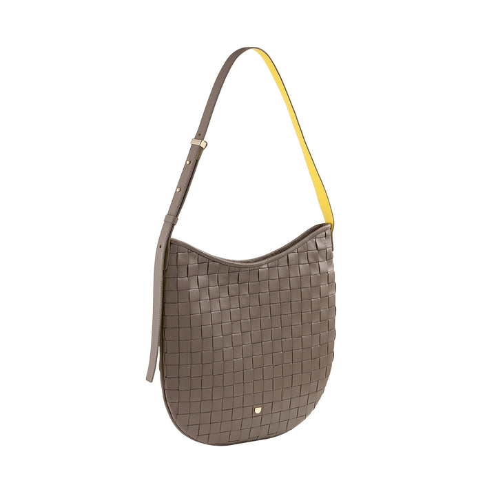 DUDU Women's Shoulder Bag in Woven Leather - Elegant Hobo Bag with Zip, Genuine Leather Shoulder Bag with Adjustable Handle and Roomy Interior