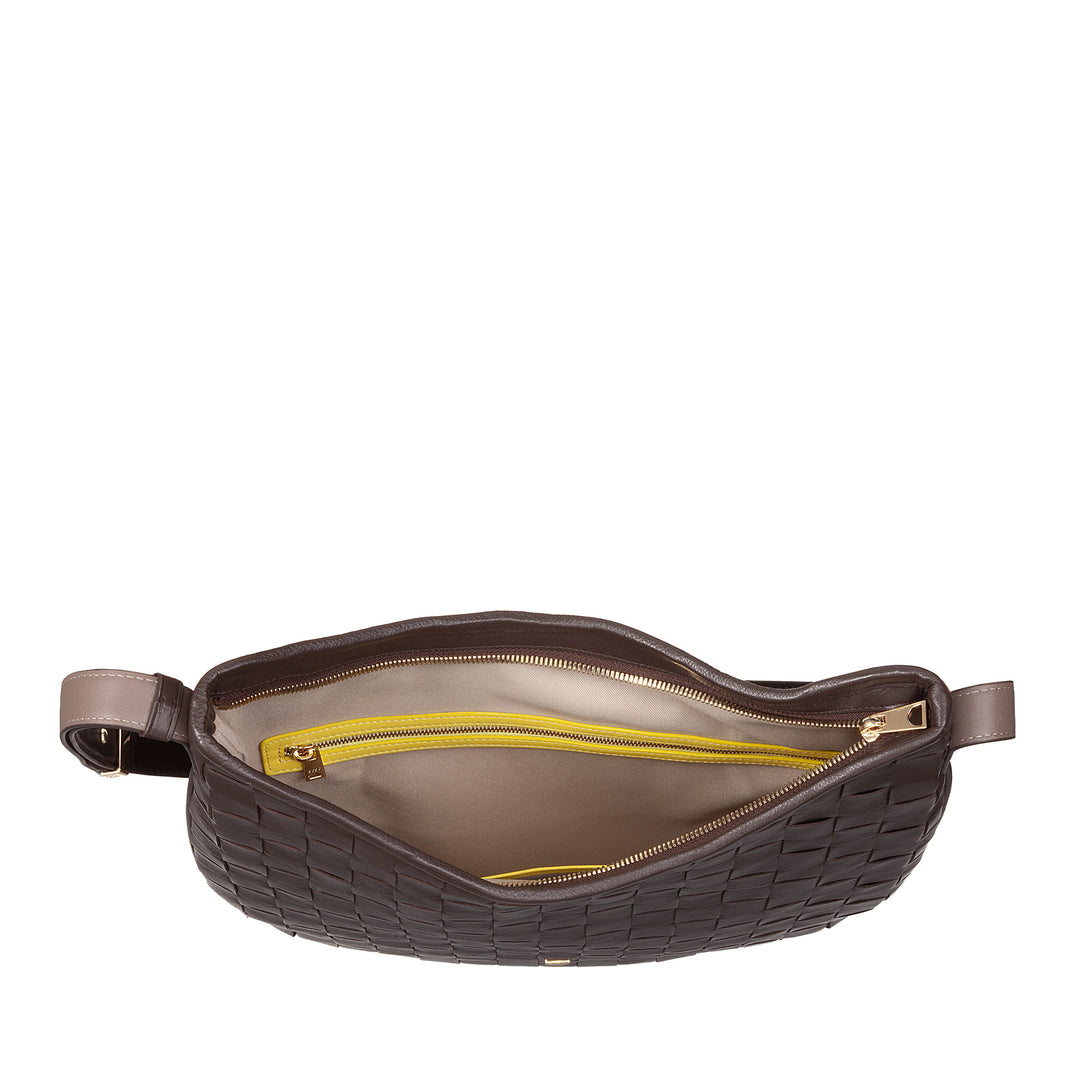 DUDU Women's Shoulder Bag in Woven Leather - Elegant Hobo Bag with Zip, Genuine Leather Shoulder Bag with Adjustable Handle and Roomy Interior