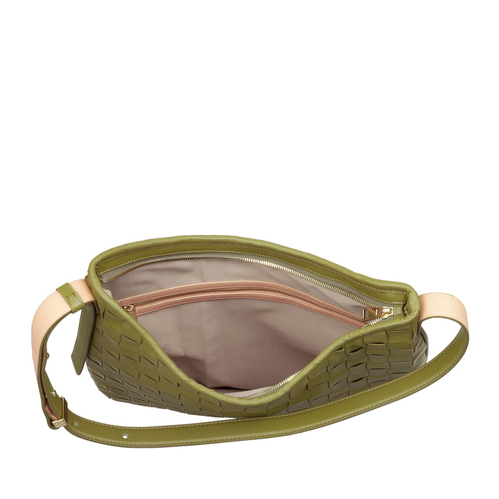 DUDU Women's Shoulder Bag in Woven Leather - Elegant Hobo Bag with Zip, Genuine Leather Shoulder Bag with Adjustable Handle and Roomy Interior