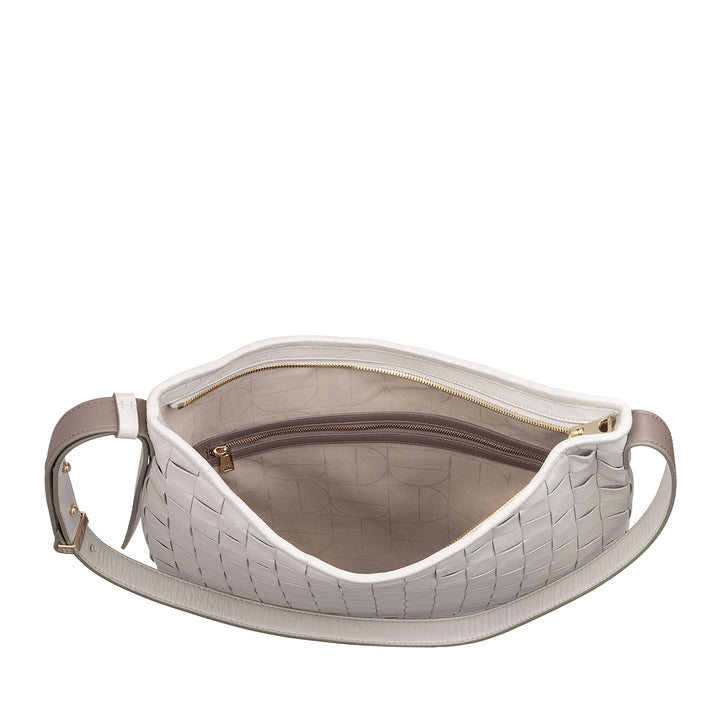 DUDU Women's Shoulder Bag in Woven Leather - Elegant Hobo Bag with Zip, Genuine Leather Shoulder Bag with Adjustable Handle and Roomy Interior