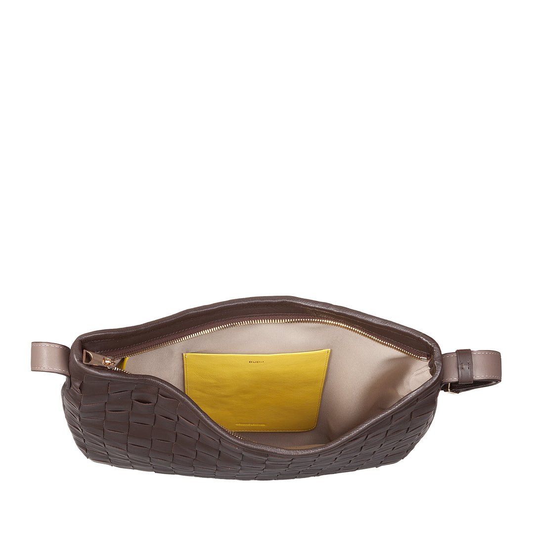 DUDU Women's Shoulder Bag in Woven Leather - Elegant Hobo Bag with Zip, Genuine Leather Shoulder Bag with Adjustable Handle and Roomy Interior