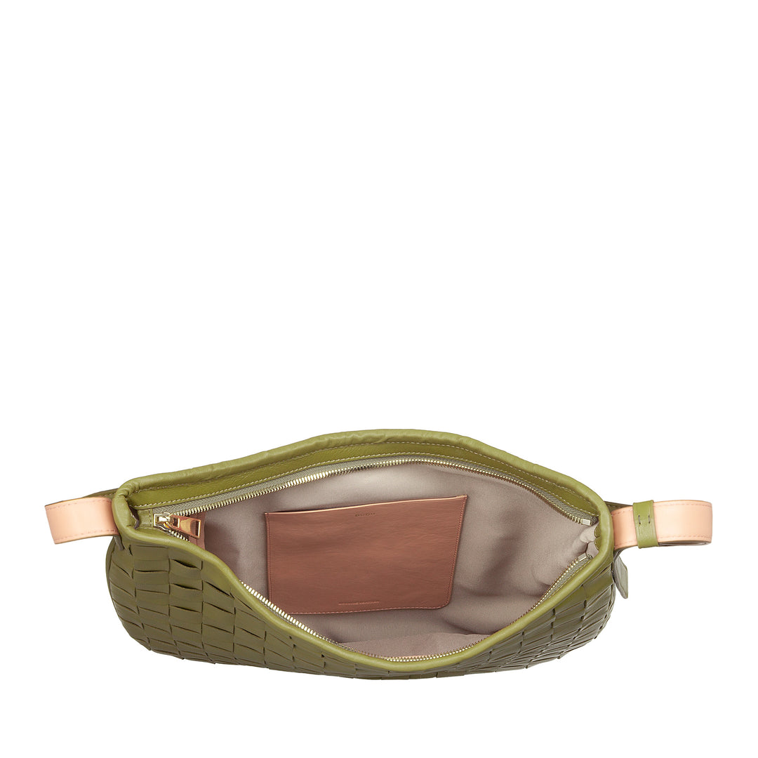 DUDU Women's Shoulder Bag in Woven Leather - Elegant Hobo Bag with Zip, Genuine Leather Shoulder Bag with Adjustable Handle and Roomy Interior