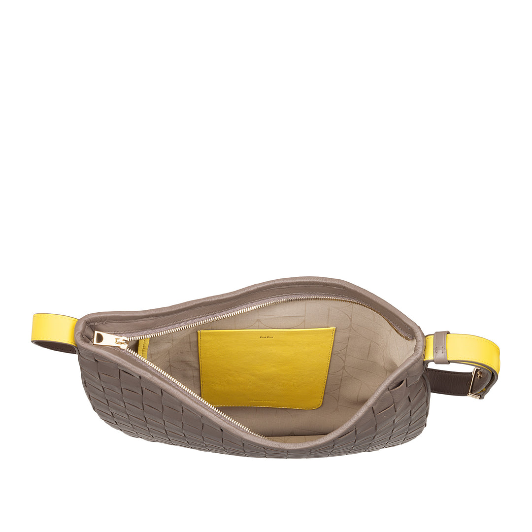 DUDU Women's Shoulder Bag in Woven Leather - Elegant Hobo Bag with Zip, Genuine Leather Shoulder Bag with Adjustable Handle and Roomy Interior