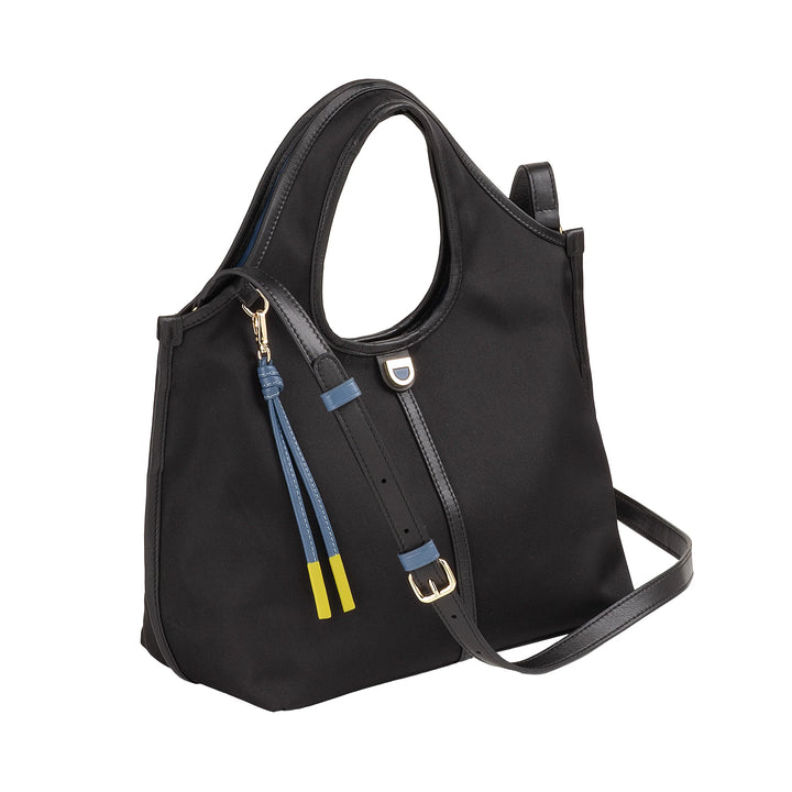 DUDU Borsa Donna a Mano a Tracolla Piccola in Nylon e Pelle – Shopper Leggera con Tracolla Regolabile e Chiusura Magnetica