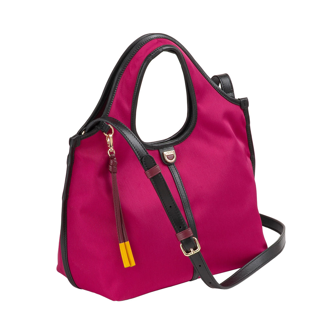 DUDU Borsa Donna a Mano a Tracolla Piccola in Nylon e Pelle – Shopper Leggera con Tracolla Regolabile e Chiusura Magnetica