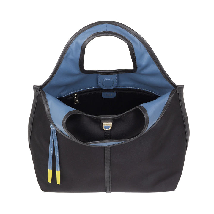 DUDU Borsa Donna a Mano a Tracolla Piccola in Nylon e Pelle – Shopper Leggera con Tracolla Regolabile e Chiusura Magnetica
