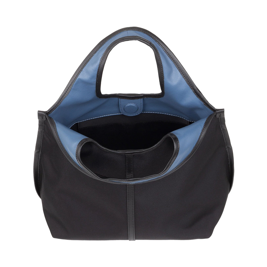 DUDU Borsa Donna a Mano a Tracolla Piccola in Nylon e Pelle – Shopper Leggera con Tracolla Regolabile e Chiusura Magnetica