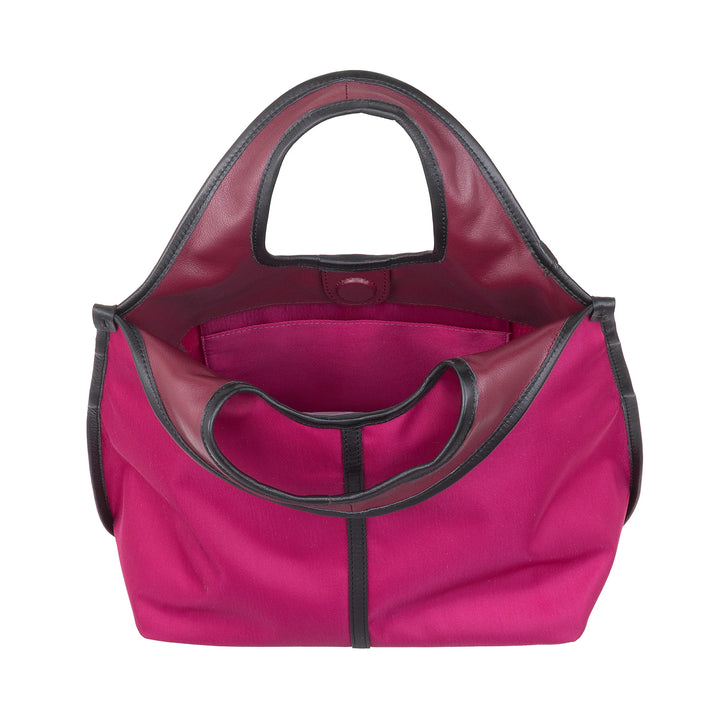DUDU Borsa Donna a Mano a Tracolla Piccola in Nylon e Pelle – Shopper Leggera con Tracolla Regolabile e Chiusura Magnetica