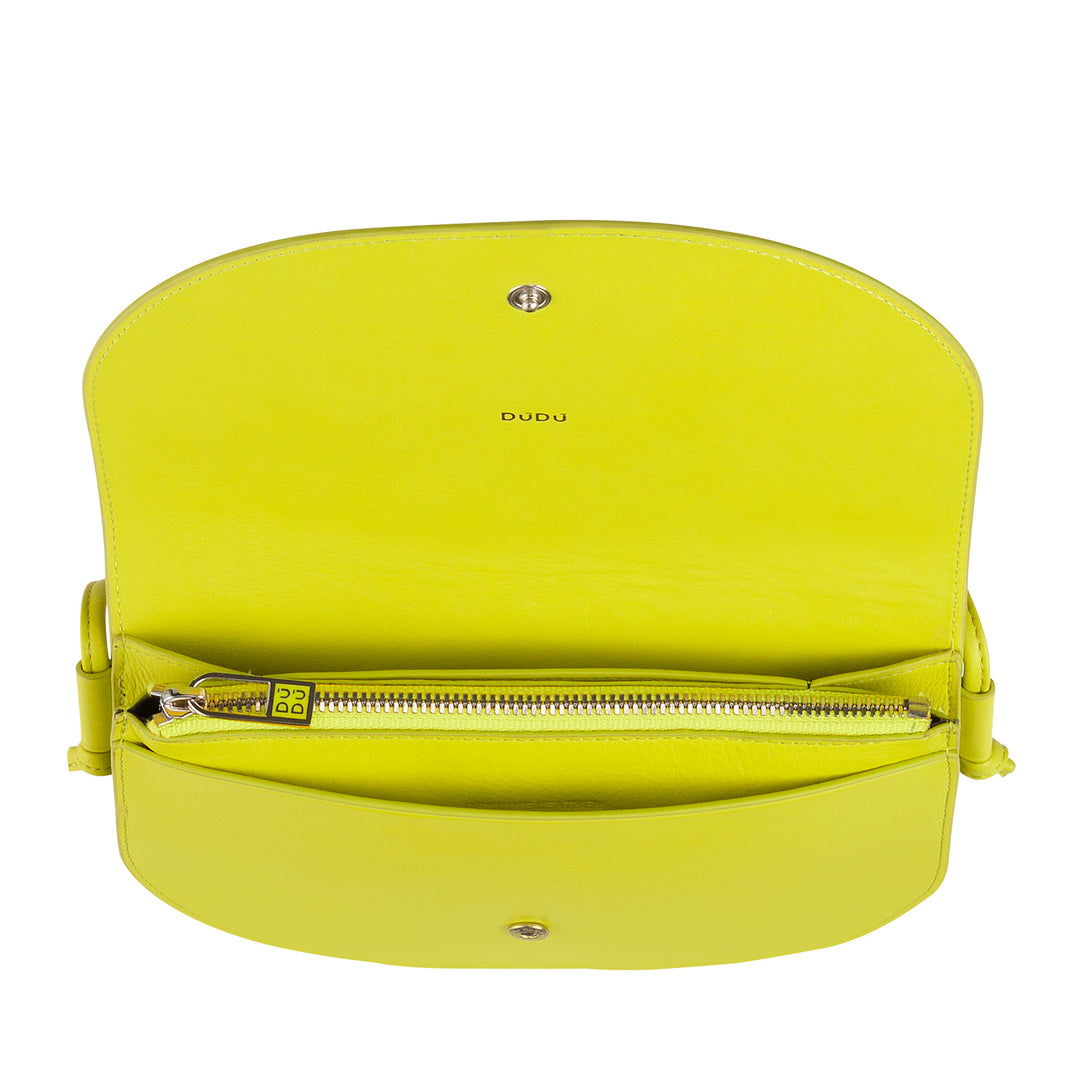 DUDU lille skuldertaske i læder til kvinder, slank håndtaske i kompakt design med knaplukning, justerbar skulderrem