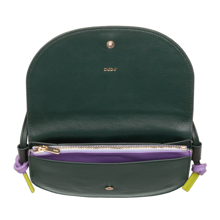 DUDU Small Women's Leather Shoulder Bag, Slim Compact Design Handbag with Button Closure, Adjustable Shoulder Strap