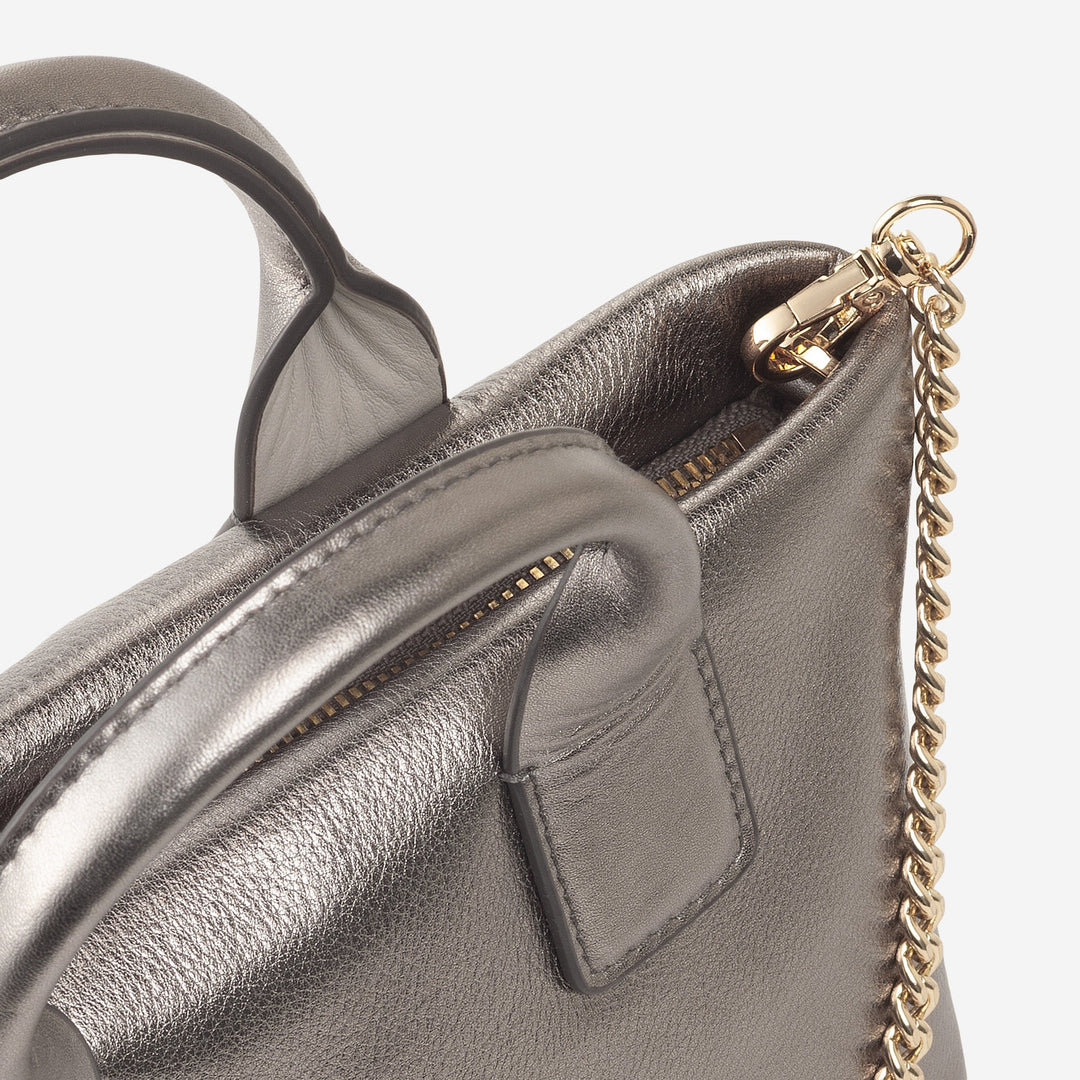 Bolsa de ombro feminina pequena DUDU em couro genuíno, mini bolsa de noite elegante, 22 x 13 cm, alças duplas, alça de ombro em corrente, fecho de correr