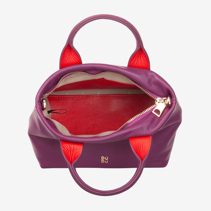 Bolsa de ombro feminina pequena DUDU em couro genuíno, mini bolsa de noite elegante, 22 x 13 cm, alças duplas, alça de ombro em corrente, fecho de correr