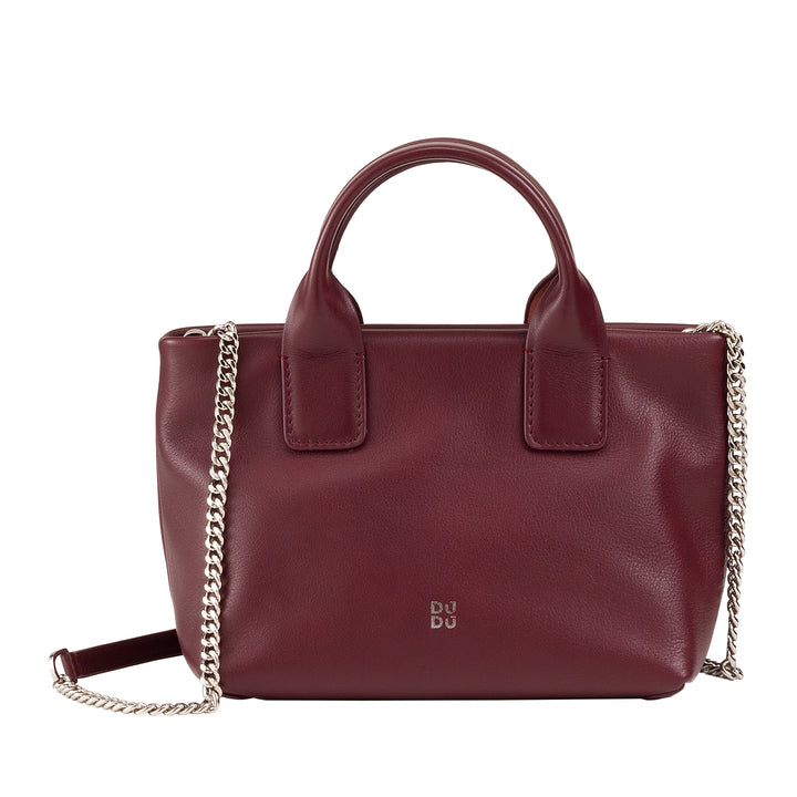 DUDU kleine damesschoudertas van echt leer, elegante avondminitas, 22 x 13 cm, dubbele handvatten, kettingschouderriem, ritssluiting