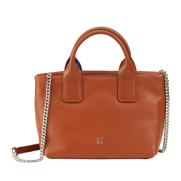 DUDU kleine damesschoudertas van echt leer, elegante avondminitas, 22 x 13 cm, dubbele handvatten, kettingschouderriem, ritssluiting