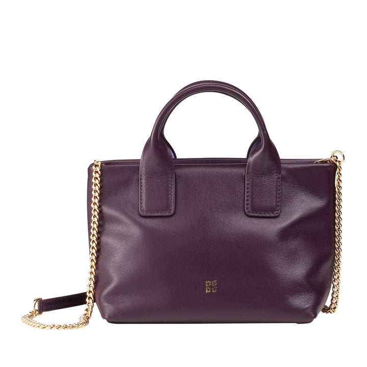 DUDU kleine damesschoudertas van echt leer, elegante avondminitas, 22 x 13 cm, dubbele handvatten, kettingschouderriem, ritssluiting