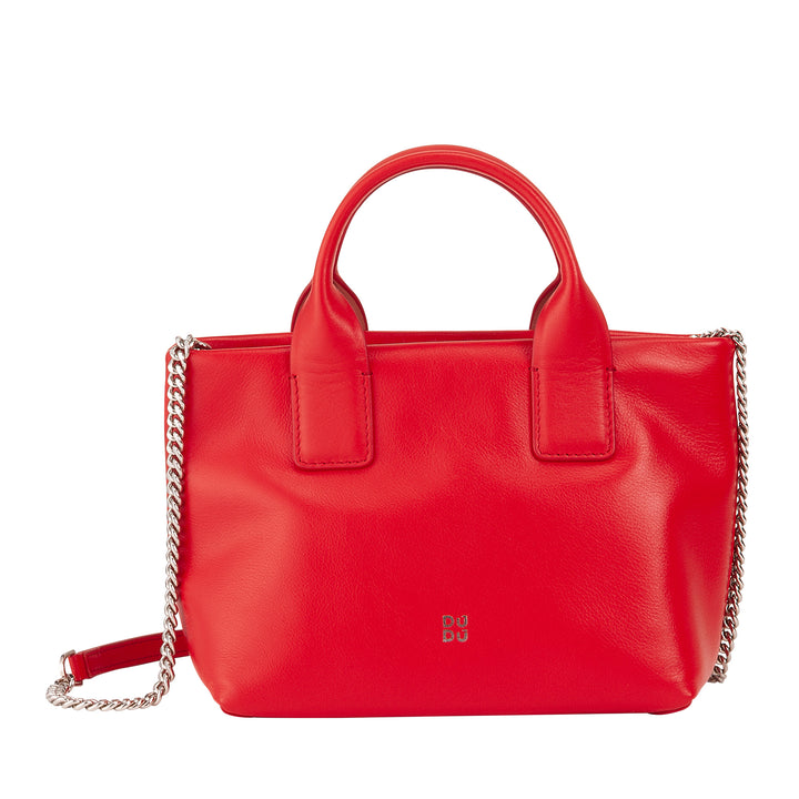 DUDU kleine damesschoudertas van echt leer, elegante avondminitas, 22 x 13 cm, dubbele handvatten, kettingschouderriem, ritssluiting