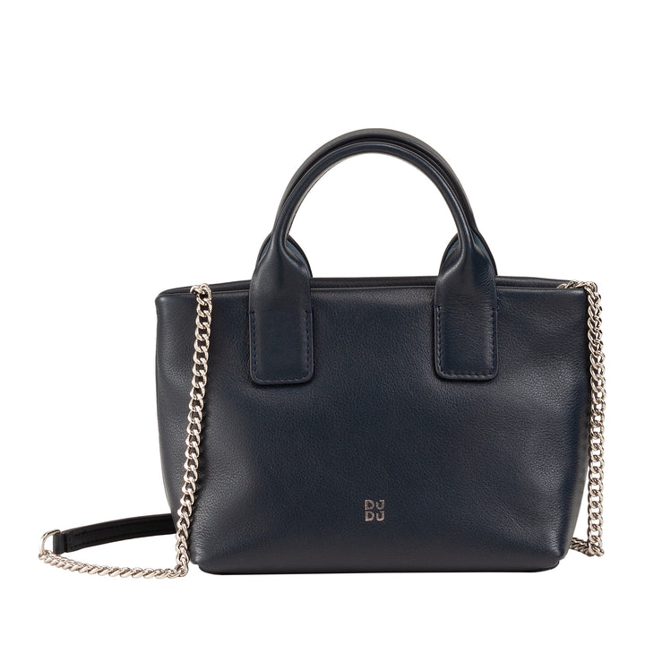 DUDU kleine damesschoudertas van echt leer, elegante avondminitas, 22 x 13 cm, dubbele handvatten, kettingschouderriem, ritssluiting