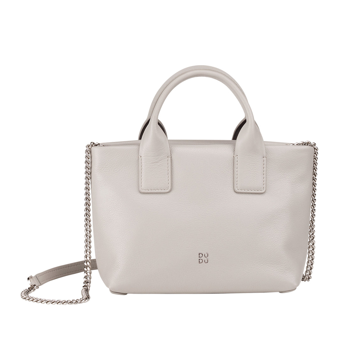 DUDU kleine damesschoudertas van echt leer, elegante avondminitas, 22 x 13 cm, dubbele handvatten, kettingschouderriem, ritssluiting