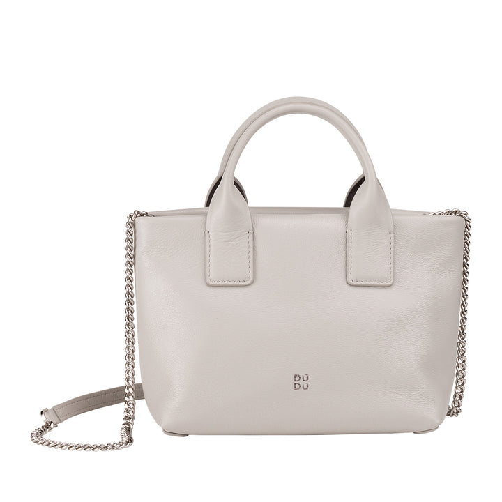 DUDU kleine damesschoudertas van echt leer, elegante avondminitas, 22 x 13 cm, dubbele handvatten, kettingschouderriem, ritssluiting