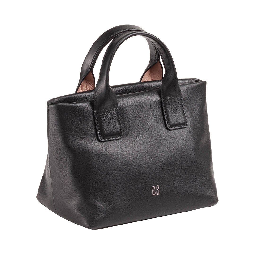 DUDU kleine damesschoudertas van echt leer, elegante avondminitas, 22 x 13 cm, dubbele handvatten, kettingschouderriem, ritssluiting